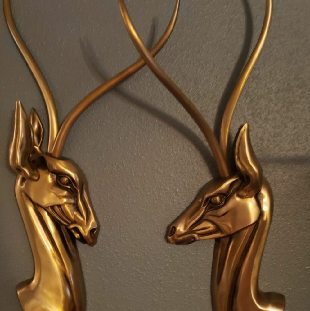 Vintage Cast Aluminum Gazelle Wall Sculptures Pair by Pendergrast San Franscisco